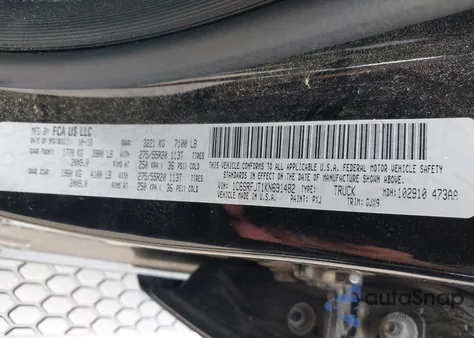 2019 Ram 1500 Laramie 4X4 5'7 Box из США, поврежденный, VIN 1C6SRFJT1KN691482